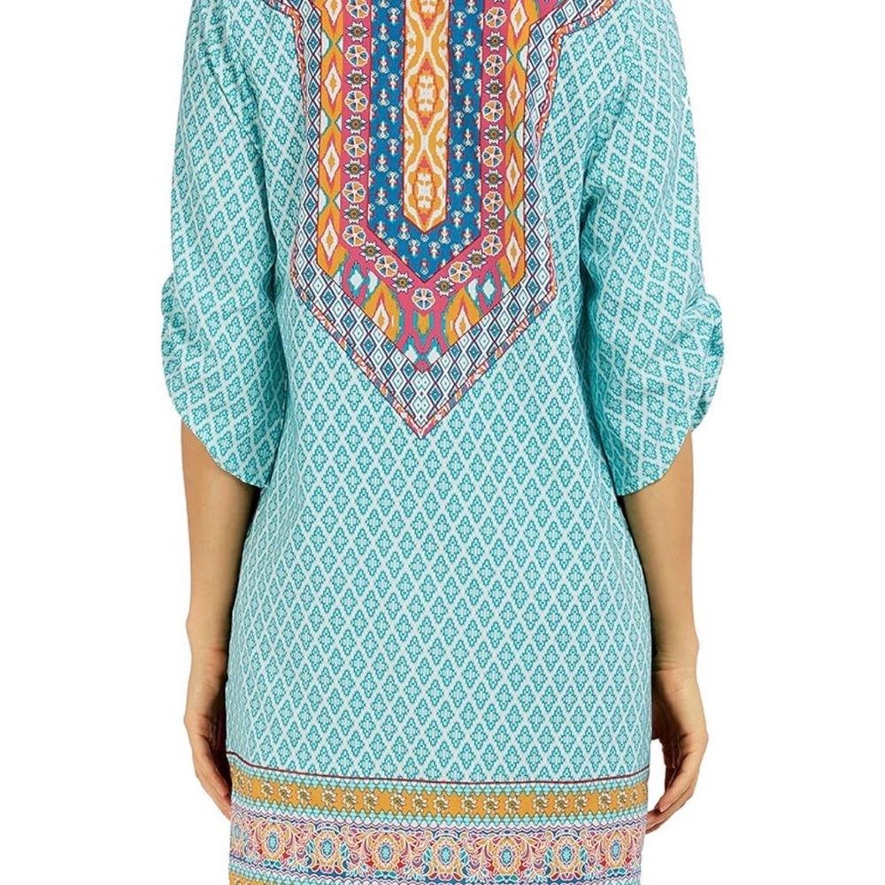 Urban CoCo Bohemian Neck Tie Vintage Printed Ethnic Style Shift Dress Small - Picture 2 of 6